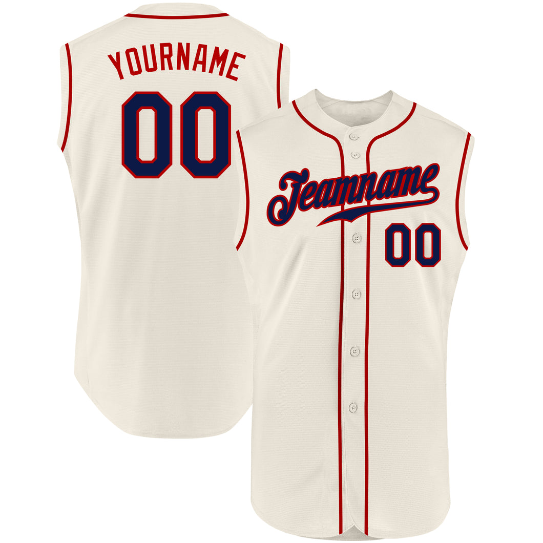 Custom Cream Navy Pinstripe Navy-Red Baseball Jersey