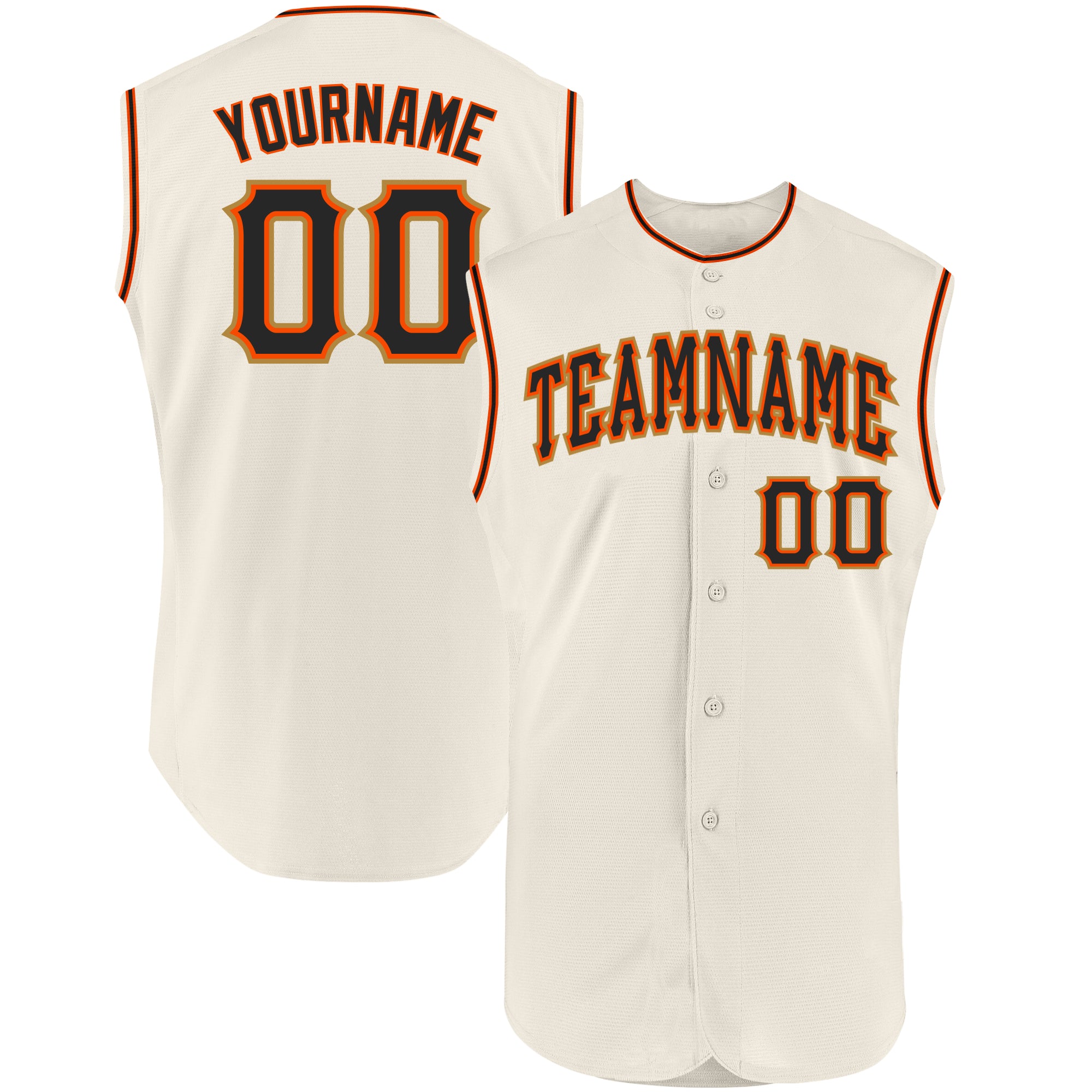 Custom Black Black-Orange Authentic Sleeveless Baseball Jersey