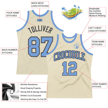 Custom Cream Light Blue-Steel Gray Authentic Throwback Basketball Jersey