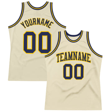 Custom Cream Navy-Gold Authentic Throwback Basketball Jersey