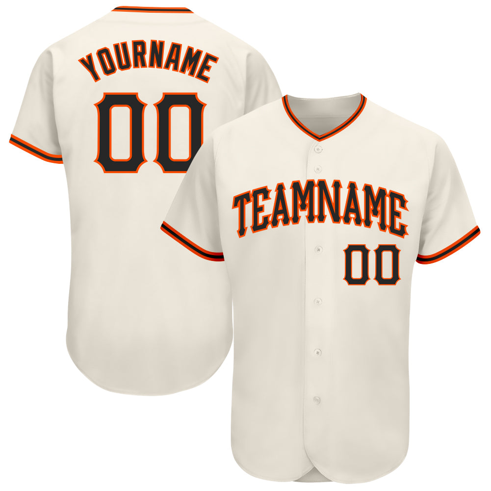 Custom Cream Black-Orange Baseball Jersey