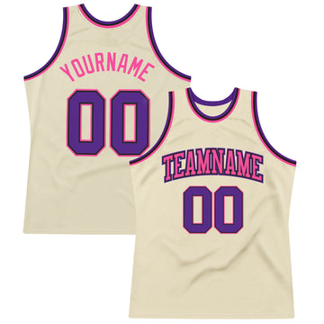 Custom Cream Purple Black-Pink Authentic Throwback Basketball Jersey