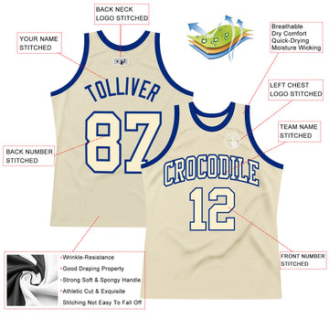 Custom Cream Cream-Royal Authentic Throwback Basketball Jersey