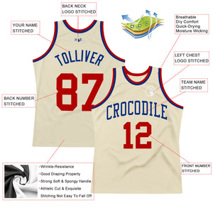 Custom Cream Red-Royal Authentic Throwback Basketball Jersey