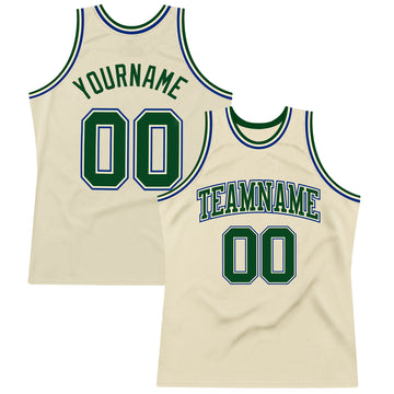 Custom Cream Green-Royal Authentic Throwback Basketball Jersey