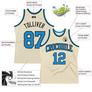 Custom Cream Blue-Black Authentic Throwback Basketball Jersey