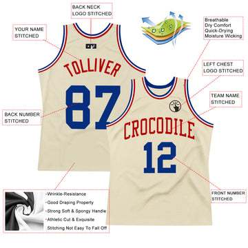 Custom Cream Royal-Red Authentic Throwback Basketball Jersey