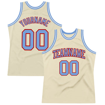 Custom Cream Light Blue-Red Authentic Throwback Basketball Jersey