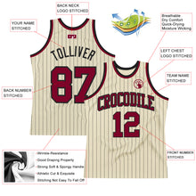 Load image into Gallery viewer, Custom Cream Black Pinstripe Maroon Authentic Basketball Jersey
