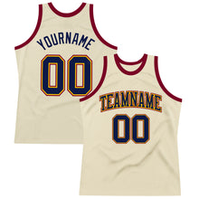 Load image into Gallery viewer, Custom Cream Navy Yellow-Maroon Authentic Throwback Basketball Jersey
