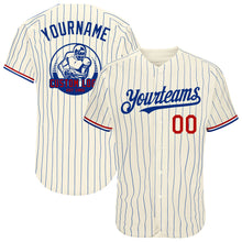 Load image into Gallery viewer, Custom Cream Royal Pinstripe Red-White Authentic Baseball Jersey
