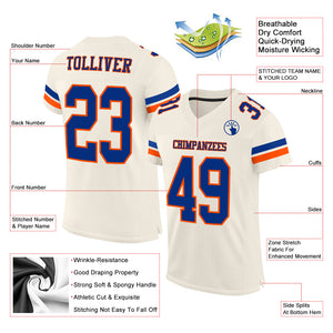 Custom Cream Royal-Orange Mesh Authentic Football Jersey