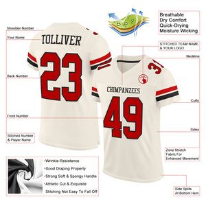 Custom Cream Red-Black Mesh Authentic Football Jersey