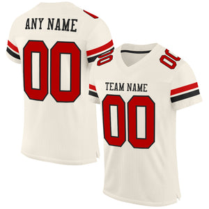 Custom Cream Red-Black Mesh Authentic Football Jersey