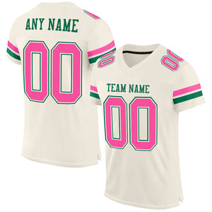 Custom Cream Pink-Kelly Green Mesh Authentic Football Jersey