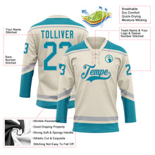 Load image into Gallery viewer, Custom Cream Teal-Gray Hockey Lace Neck Jersey
