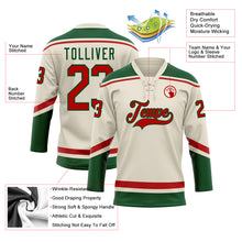 Load image into Gallery viewer, Custom Cream Red-Green Hockey Lace Neck Jersey
