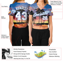 Load image into Gallery viewer, Custom Women&#39;s Light Blue White-Light Blue Hawaii Palm Trees 3D V-Neck Cropped Baseball Jersey
