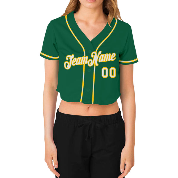 Custom Women's White Green-Gold V-Neck Cropped Baseball Jersey Fast  Shipping – FiitgCustom