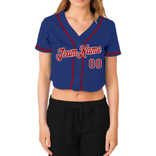 Load image into Gallery viewer, Custom Women&#39;s Royal Red-White V-Neck Cropped Baseball Jersey
