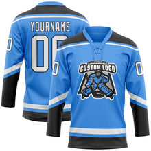 Load image into Gallery viewer, Custom Powder Blue White-Black Hockey Lace Neck Jersey
