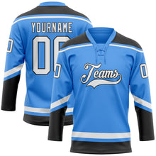 Load image into Gallery viewer, Custom Powder Blue White-Black Hockey Lace Neck Jersey
