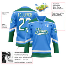 Load image into Gallery viewer, Custom Powder Blue White-Kelly Green Hockey Lace Neck Jersey
