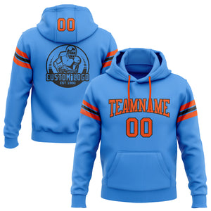 Custom Stitched Powder Blue Orange-Black Football Pullover Sweatshirt Hoodie