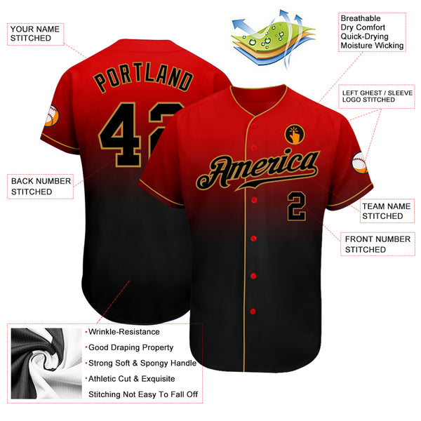 Custom Gold Red-Black Authentic Fade Fashion Baseball Jersey Fast Shipping  – FiitgCustom