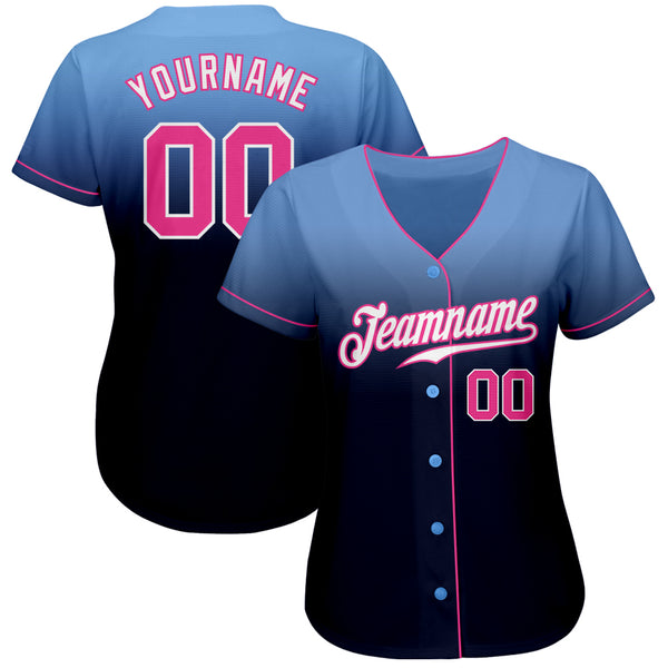 Custom Pink Light Blue-White Authentic Baseball Jersey