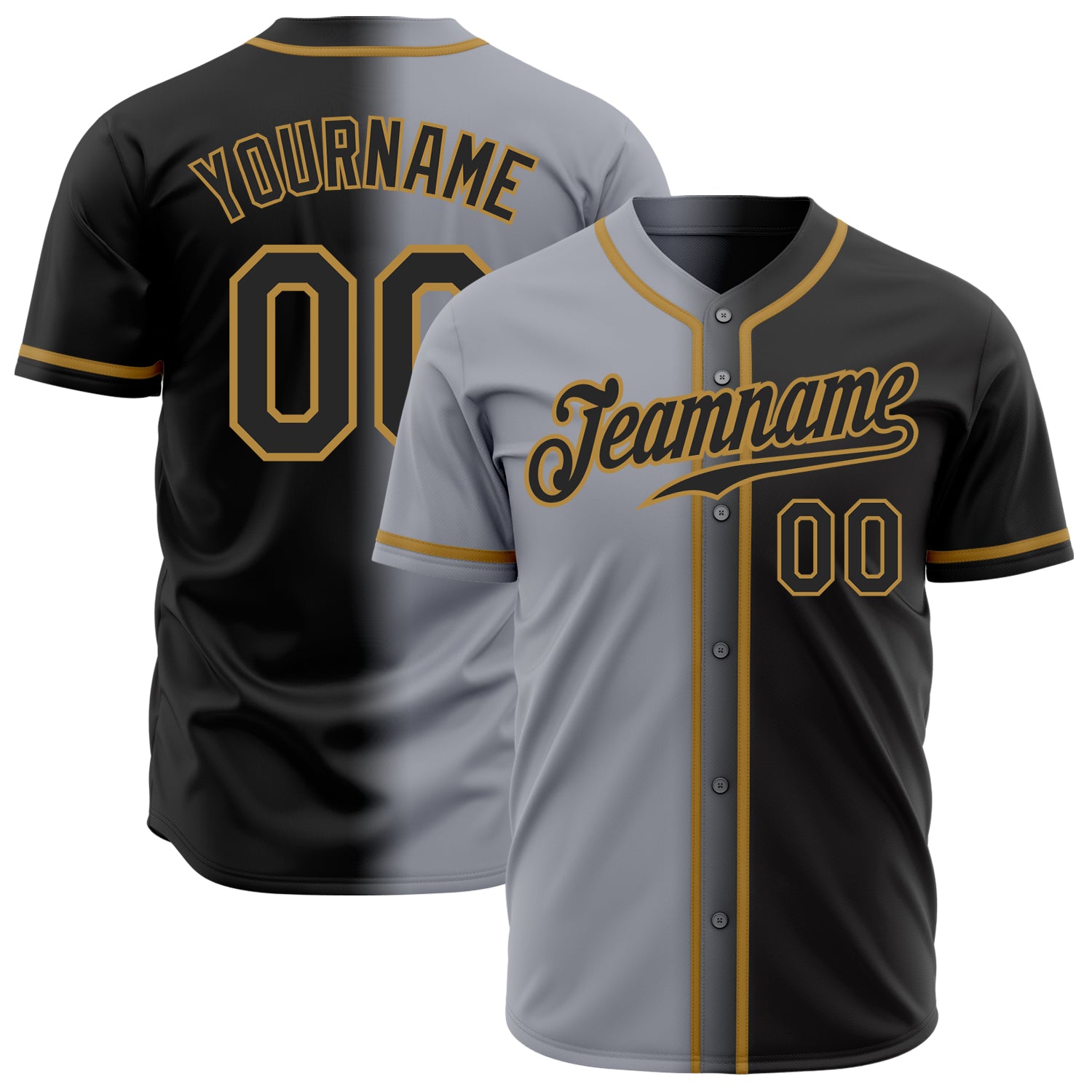 Custom Gray Black Pinstripe Black-Old Gold Authentic Baseball