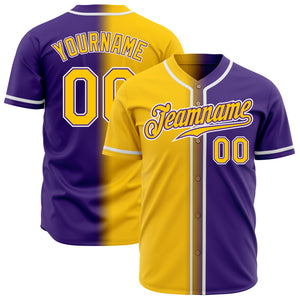 Custom Purple Yellow-White Authentic Gradient Fashion Baseball Jersey