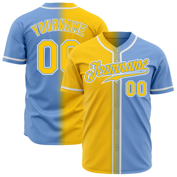 Custom Light Blue Yellow-White Authentic Gradient Fashion Baseball Jersey