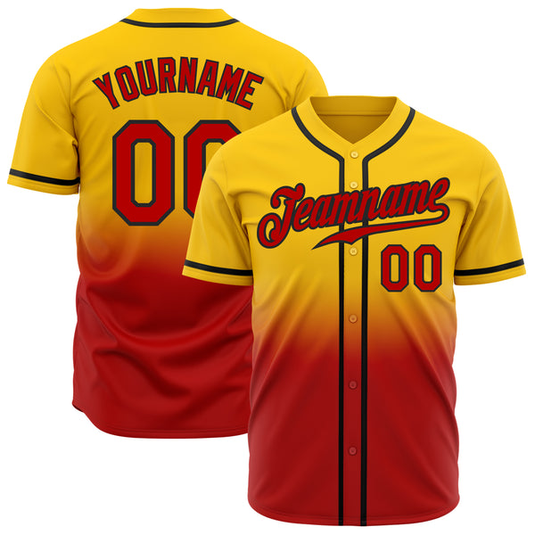 Cheap Custom Red Black-Gold Two-Button Softball Jersey Free