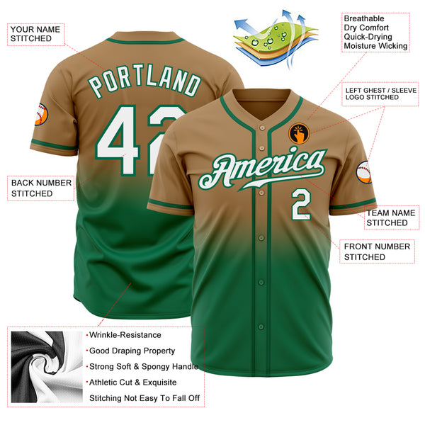 Kelly Green White-Gold CUSTOM Baseball Jersey 