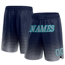 Load image into Gallery viewer, Custom Navy Gray-Teal Pinstripe Fade Fashion Authentic Basketball Shorts
