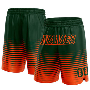 Custom Green Orange Pinstripe Fade Fashion Authentic Basketball Shorts