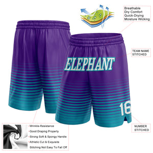 Custom Purple White-Teal Pinstripe Fade Fashion Authentic Basketball Shorts