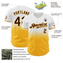 Load image into Gallery viewer, Custom White Pinstripe Brown-Gold Authentic Fade Fashion Baseball Jersey
