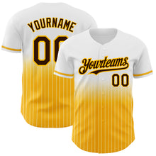 Load image into Gallery viewer, Custom White Pinstripe Brown-Gold Authentic Fade Fashion Baseball Jersey
