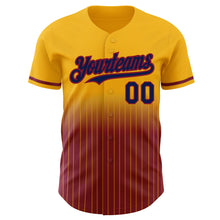 Load image into Gallery viewer, Custom Gold Pinstripe Navy-Crimson Authentic Fade Fashion Baseball Jersey
