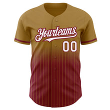 Load image into Gallery viewer, Custom Old Gold Pinstripe White-Crimson Authentic Fade Fashion Baseball Jersey
