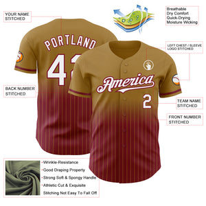 Custom Old Gold Pinstripe White-Crimson Authentic Fade Fashion Baseball Jersey