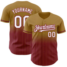 Load image into Gallery viewer, Custom Old Gold Pinstripe White-Crimson Authentic Fade Fashion Baseball Jersey
