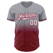 Load image into Gallery viewer, Custom Gray Pinstripe White-Crimson Authentic Fade Fashion Baseball Jersey
