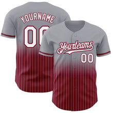 Load image into Gallery viewer, Custom Gray Pinstripe White-Crimson Authentic Fade Fashion Baseball Jersey
