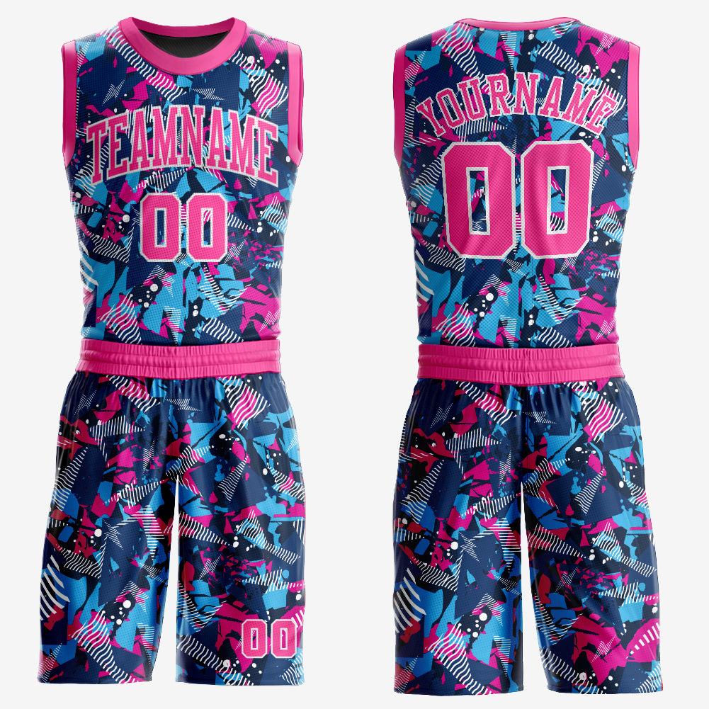 Custom Pink Pink-Purple Gradient Fashion Sets Slash Basketball Jersey