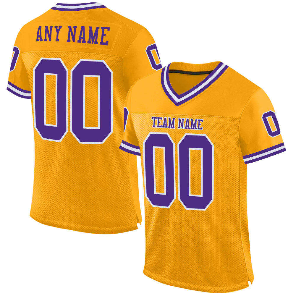 Custom Gold Purple-White Mesh Authentic Throwback Football Jersey