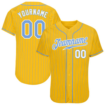 Custom Yellow Light Blue Pinstripe Light Blue-White Authentic Baseball Jersey