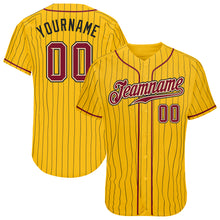 Load image into Gallery viewer, Custom Yellow Black Pinstripe Crimson-Cream Authentic Baseball Jersey
